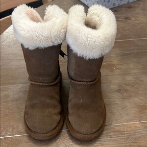 Brown and Cream Mid-Calf Slip-On Boots